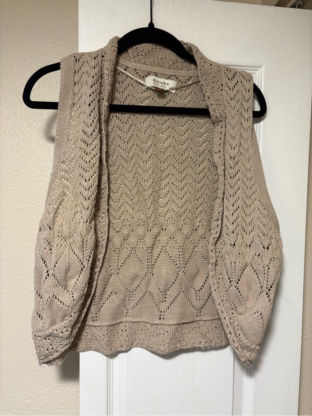 Sonoma Beige Open-Front Knit Sleeveless Vest